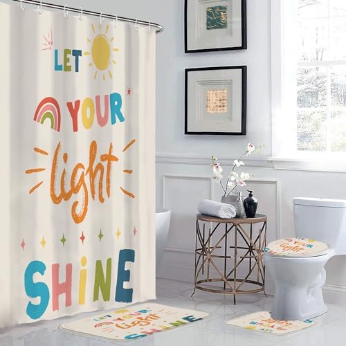 4PCS Non-Slip Kids Bathroom Shower Curtain Set with Quotes