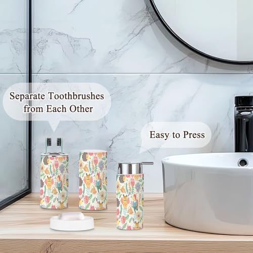 JBNJANKDAV 6-Piece Seamless Patterned Bathroom Accessories Set with Fox Owl Design