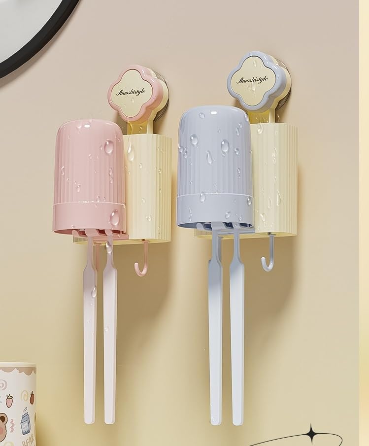 Wall-Mounted Toothbrush Holder with Suction Cup and Rinse Cup 1