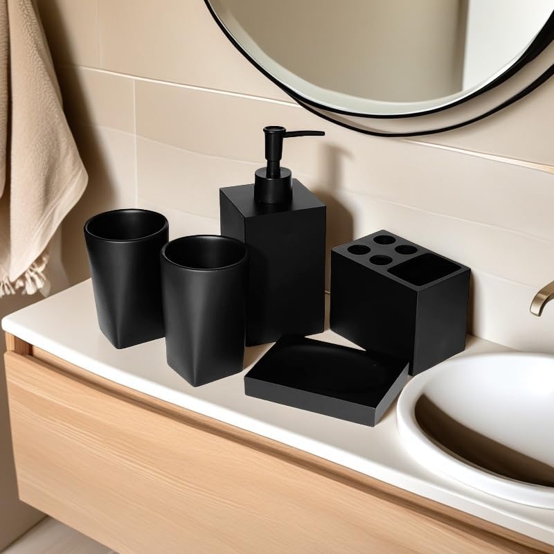 5-Piece Bathroom Accessory Set Matte Black Modern Design