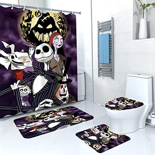 DDS-DUDES 4Pcs Christmas Shower Curtain Set for Kids Bathroom