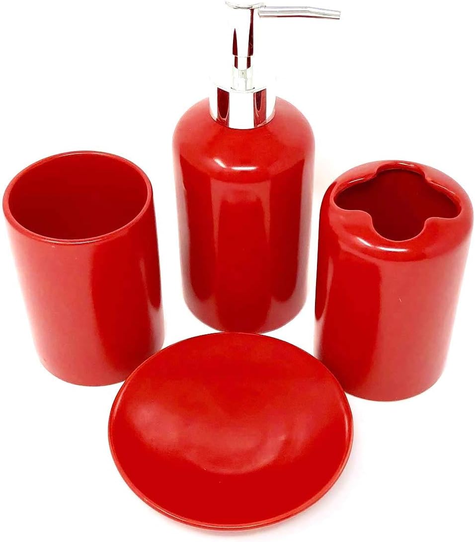 Stylish Ceramic Bathroom Accessory Set - Red