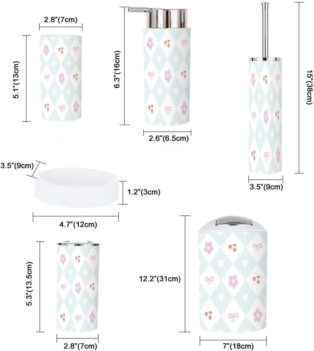6-Piece Preppy Bathroom Set with Geometric Patterns