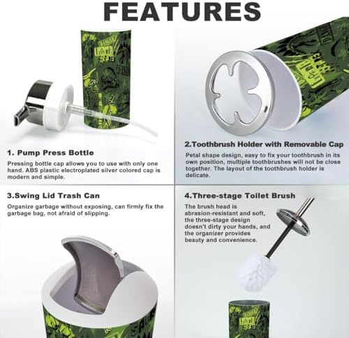 Bathroom Accessories Set 6 Pcs Durable Camouflage Dino Pattern Print