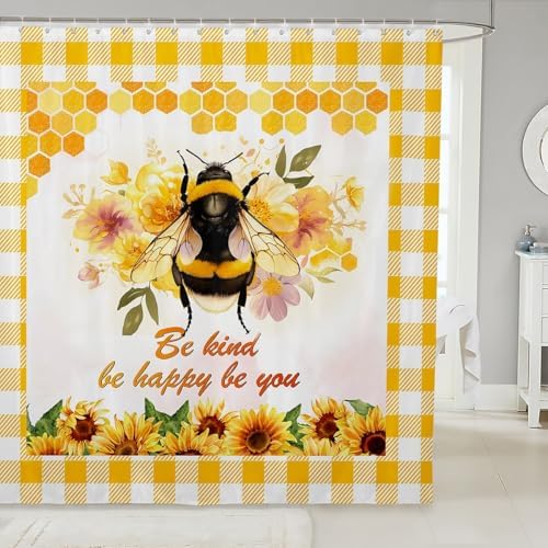 Cartoon Bee Shower curtain for kids Floral Design 72x72 inch