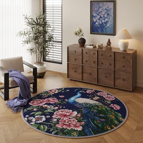 Vowkten Round Rug 4ft Cobalt Blue Washable