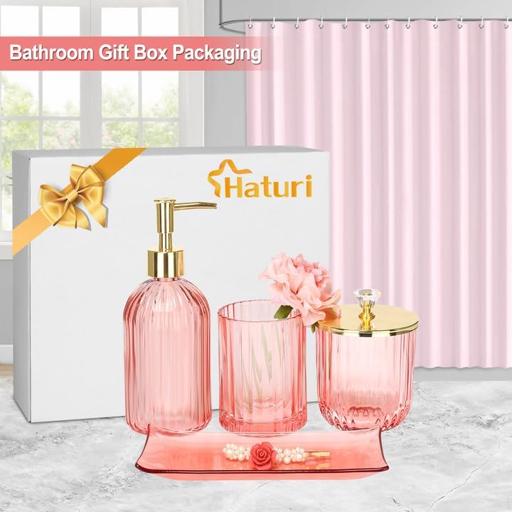 Haturi Pink Bathroom Set 4 Pcs with Gold Decor
