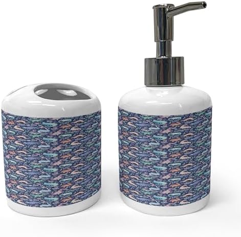 Ambesonne Dinosaur Collection - Ceramic Toothbrush Holder Soap Dispenser Set