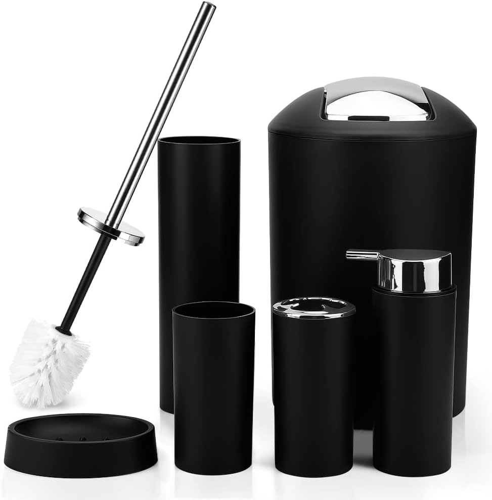 Stylish 6-Piece Black Bathroom Accessory Set With Essential bath essentials