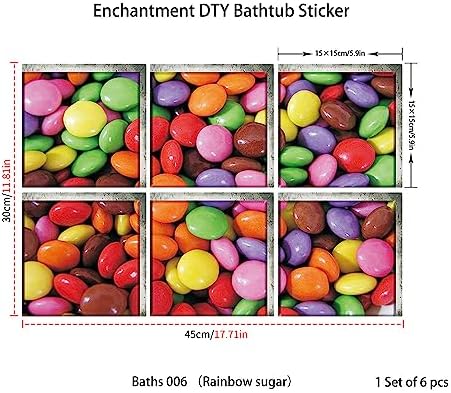 Non-slip bathtub stickers 59x59 inch 6pc anti-adhere rainbow designs