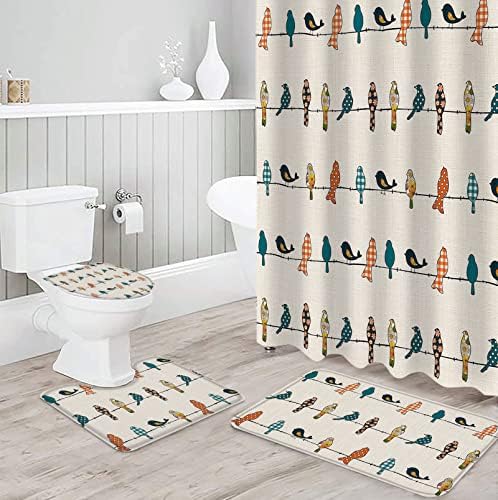YESOF66 4PCS Bathroom Mat Set with Birds Design