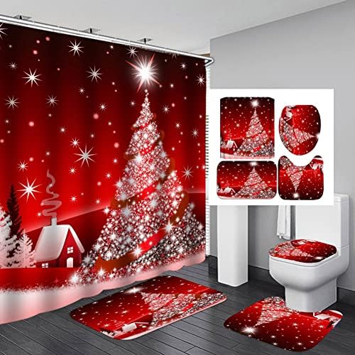 Smaroll Christmas Shower Curtain Set with Rugs