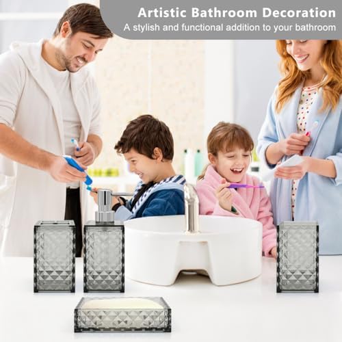 Bathroom Accessory Set 4 Pcs Diamond Pattern Grey