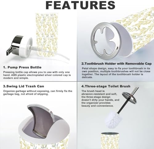XNGJEMVWXO 6-Piece set for Bathroom with Golden Pattern