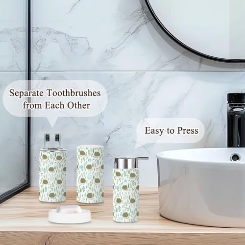 Bathroom Accessories Set 6 Pieces Cute Hedgehogs Floral Design