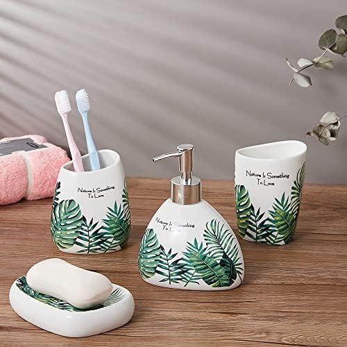 Elegant Bath Accessory Set Tropical Leaves Design