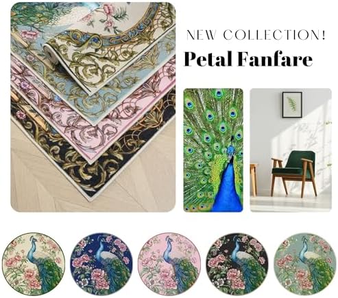 Vowkten 4ft Round Washable Rug Peacock Pattern Non-Slip