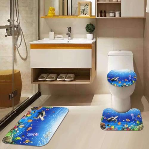 Tropical Fish Shower Curtain Set with 4 Pcs and 12 Hooks
