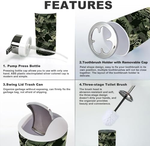 Bathroom Accessories Set 6 Pcs - Dino Pattern Design