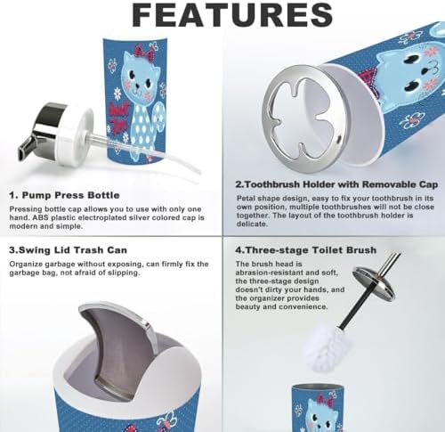 Cartoon Cat Bathroom Accessories Set of 6