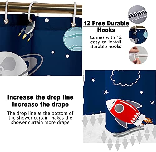 Poedist 4Pcs Cosmic Space Shower Curtain Set with Rugs and Hooks