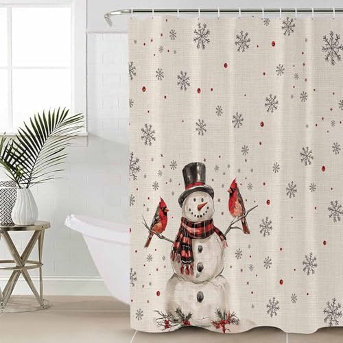 4-Piece Snowman Christmas Bathroom Set with Non-Slip Rugs Shower Curtain