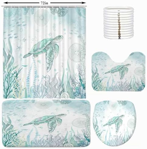 4-Piece Seahorse Shower Curtain Set