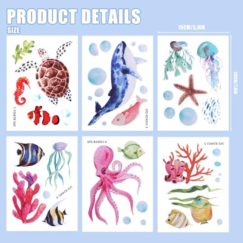 Adventure in the Bath 6pcs Ocean Creature Marine Sticker Set for Kids