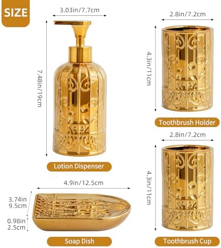 Gold Bathroom Accessory Set with Ceramic Birdcage Design