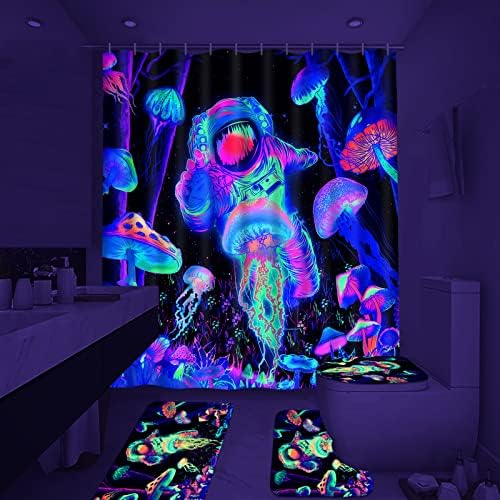 Alishomtll Blacklight Astronaut Kids Shower Curtain Set with Rugs