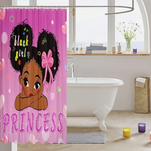 Magical Black Girls Waterproof Bath Curtain Little Princess Kids Shower Curtain
