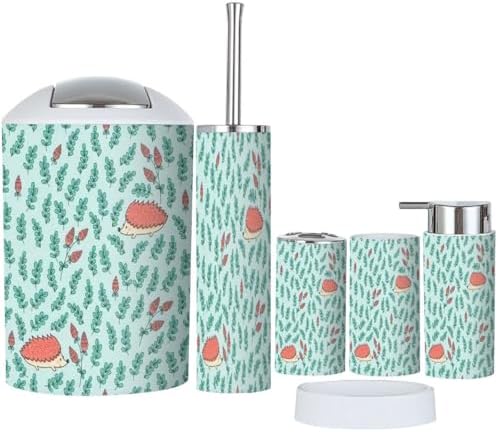 Seamless Hedgehog Floral Elements 6-Piece Bath Set