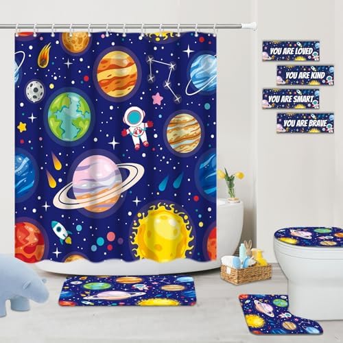 Kids Bathroom Set with Outer Space Design and 12 Hooks