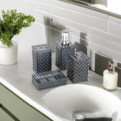 Grey Bathroom Accessory Set 4PCS Diamond Pattern