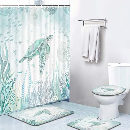 4-Piece Seahorse Shower Curtain Set