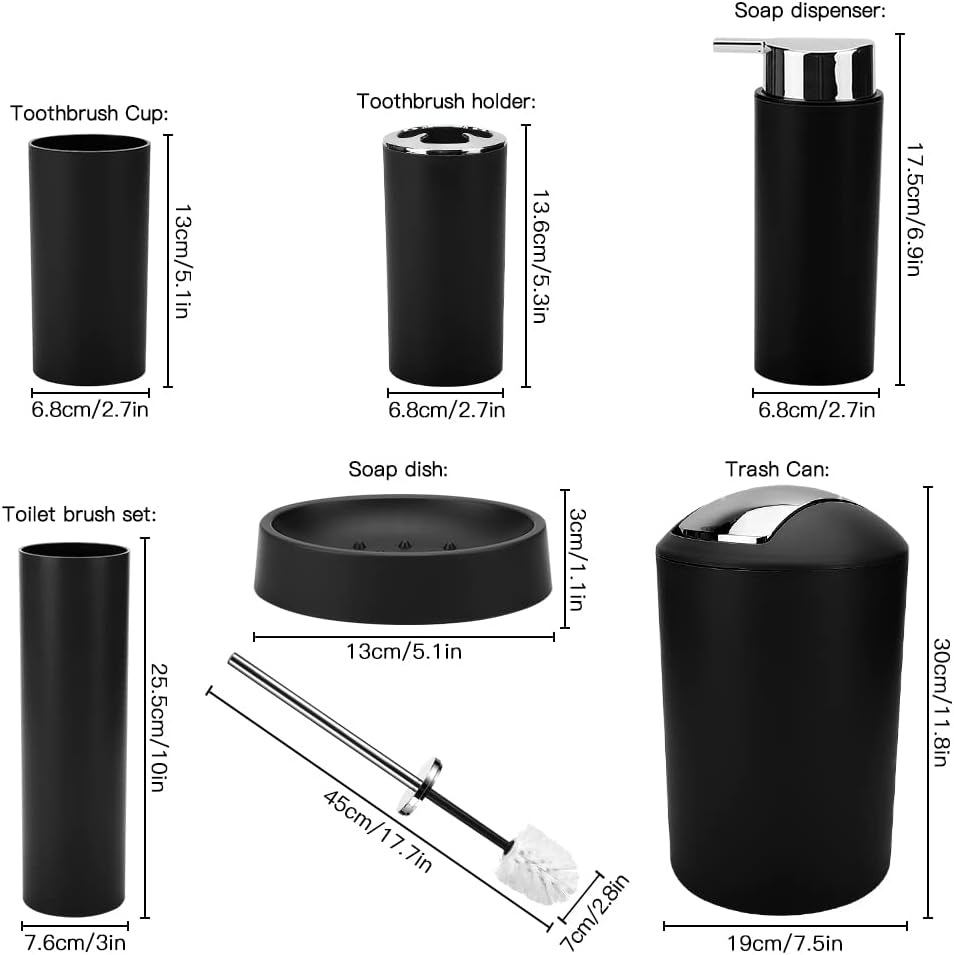 Stylish 6-Piece Black Bathroom Accessory Set With Essential bath essentials