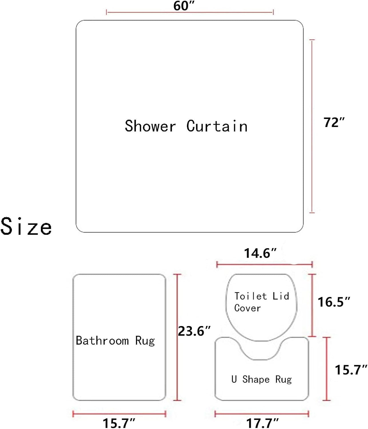 AAtter 4 Piece Shower Curtain Set with Non-Slip Rug and Bath Mat