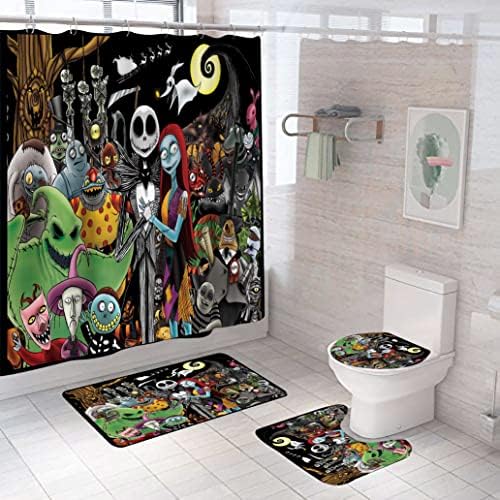 4-Piece Xmas Bathroom Shower Set with 12 Hooks