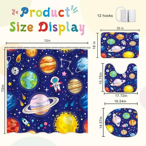 Kids Bathroom Set with Outer Space Design and 12 Hooks