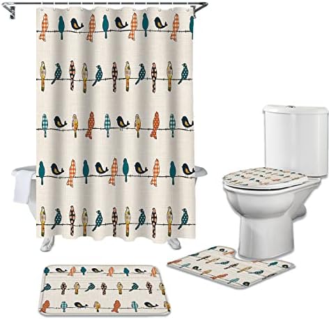 YESOF66 4PCS Bathroom Mat Set with Birds Design