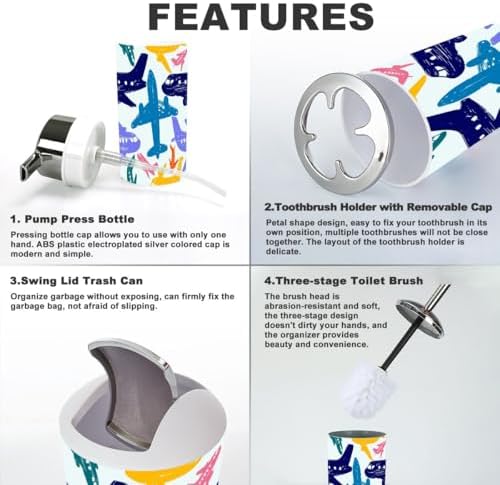6 Piece Kids Bathroom Accessory Set with Airplane Pattern
