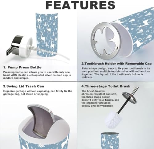 6 Piece Bathroom Accessory Set with Deer Christmas Pattern