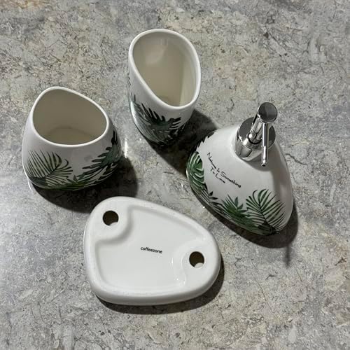 Elegant Bath Accessory Set Tropical Leaves Design