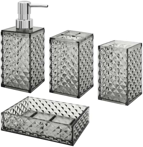 Bathroom Accessory Set 4 Pcs Diamond Pattern Grey