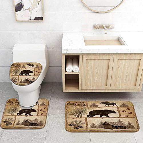 Rustic Cabin Country Bear Shower Curtain Set with Rugs