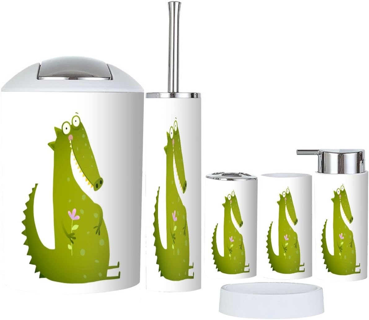 Green Cute Kids Crocodile Bathroom Accessories Set of 6