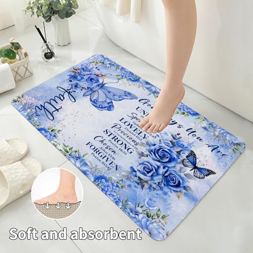 EMHOMEBlue Butterfly Inspirational Quotes 4-Piece Bathroom Set with Rugs Cover Mat