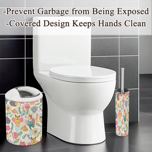 JBNJANKDAV 6-Piece Seamless Patterned Bathroom Accessories Set with Fox Owl Design