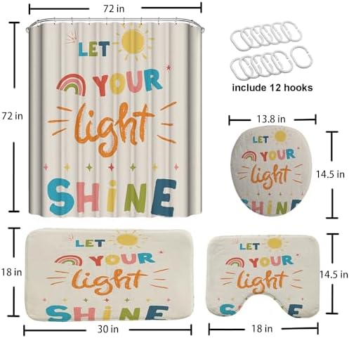 4PCS Non-Slip Kids Bathroom Shower Curtain Set with Quotes