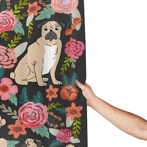Xoeiran Farmhouse Florals Pug Dogs Shower Curtain 72x72 Inch